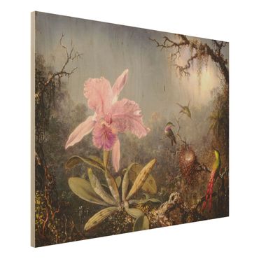 Obraz z drewna - Martin Johnson Heade - Orchidea i trzy kolibry