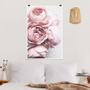 Plakat - Kwiaty różowej piwonii Shabby Pastel