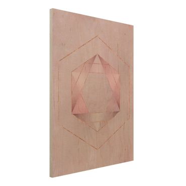 Obraz z drewna - Geometria w różu i złocie I