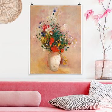 Plakat - Odilon Redon - Wazon z kwiatami (tło różane)