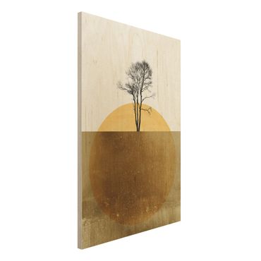 Obraz z drewna - Złote słońce z drzewem