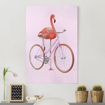 Obraz na płótnie - Flamingo z rowerem