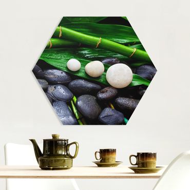 Obraz heksagonalny z Forex - Zielony bambus z kamieniami Zen
