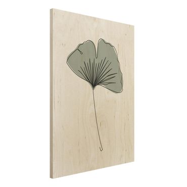 Obraz z drewna - Line Art z liśćmi miłorzębu
