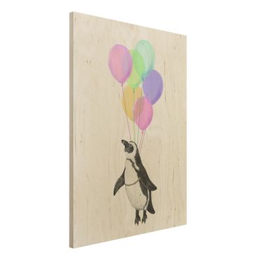 Obraz z drewna - Ilustracja pastelowych balonów w kształcie pingwina