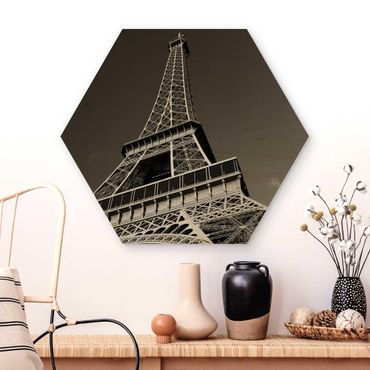 Obraz heksagonalny z drewna - Wieża Eiffla