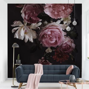 Fototapeta - Różowe kwiaty na czarnym tle