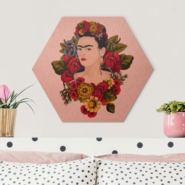 Obraz heksagonalny z Alu-Dibond - Frida Kahlo - Róże