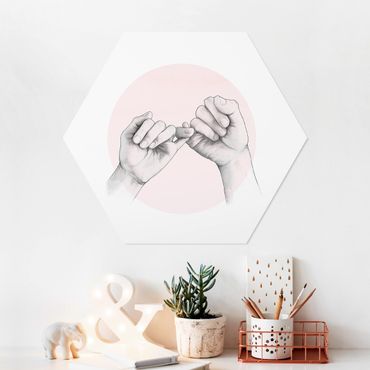 Obraz heksagonalny z Forex - Ilustracja dłoni Przyjaźń Koło Różowy Biały
