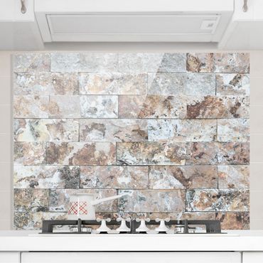 Panel szklany do kuchni - Naturalna ściana z kamienia marmurowego
