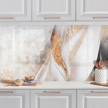 Panel ścienny do kuchni - Złoty abstrakcyjny obraz zimowy