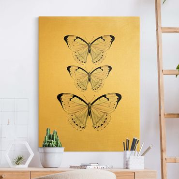 Złoty obraz na płótnie - Motyl na beżu
