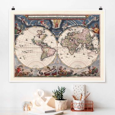Plakat - Historyczna mapa świata Nova et Accuratissima z 1664 r.