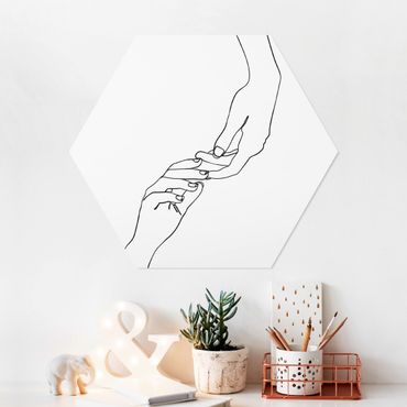 Obraz heksagonalny z Forex - Line Art Ręce dotykowe czarno-biały