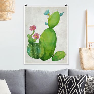 Plakat - Rodzina kaktusów różowo-turkusowy