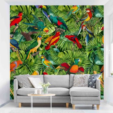 Fototapeta - Kolorowy kolaż - Papugi w dżungli