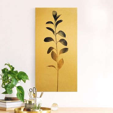 Złoty obraz na płótnie - Graficzny świat roślin - złoto i szarość