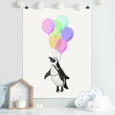 Plakat - Ilustracja pastelowych balonów w kształcie pingwina