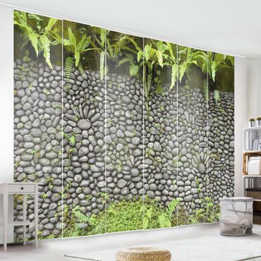 Zasłony panelowe zestaw - Kamienny mur z roślinami