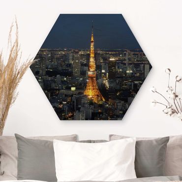 Obraz heksagonalny z drewna - Wieża w Tokio