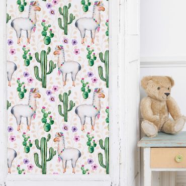 Okleina meblowa do pokoju dziecięcego - Llama i kaktusy Akwarela