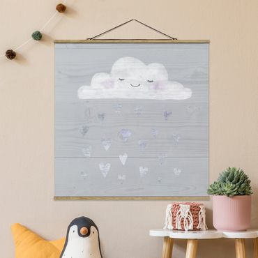Plakat z wieszakiem - Chmura z srebrnymi sercami