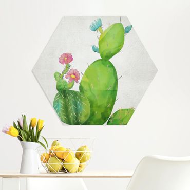 Obraz heksagonalny z Forex - Rodzina kaktusów różowo-turkusowy