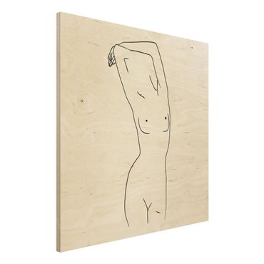 Obraz z drewna - Line Art Kobieta naga czarno-biały