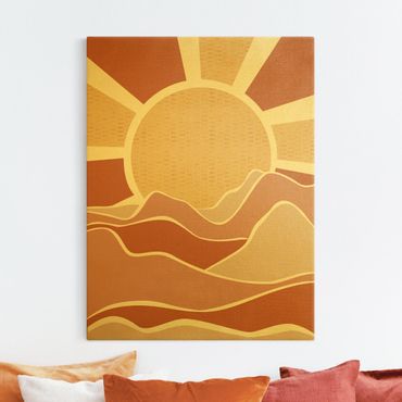 Złoty obraz na płótnie - Krajobraz górski ze złotym wschodem słońca