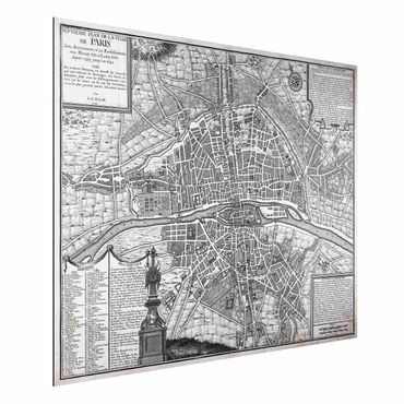 Obraz Alu-Dibond - Mapa miasta w stylu vintage Paryża ok. 1600 r.