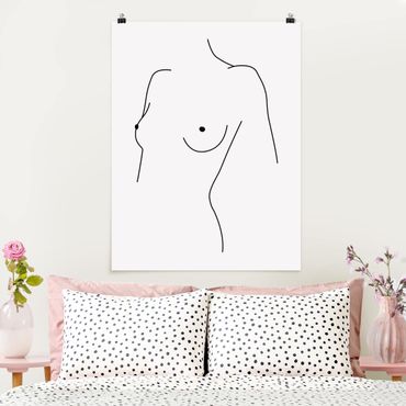 Plakat - Line Art Nagi biust kobiety czarno-biały