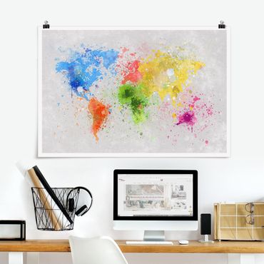 Plakat - Mapa świata z kolorowym rozbryzgiem