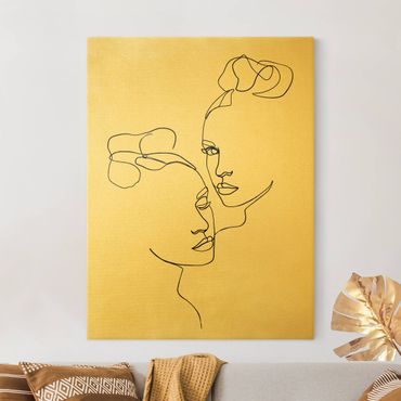 Złoty obraz na płótnie - Line Art Twarze kobiet czarno-biały