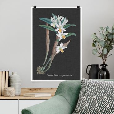 Plakat - Biała orchidea na lnie I