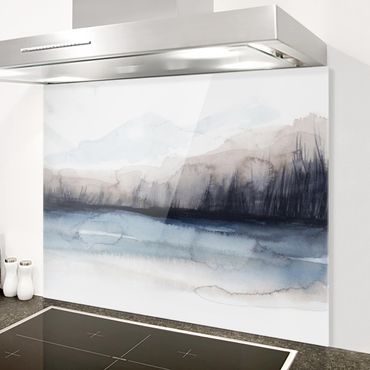 Panel szklany do kuchni - Brzeg jeziora z górami I