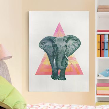 Obraz na płótnie - Ilustracja przedstawiająca słonia na tle trójkątnego obrazu
