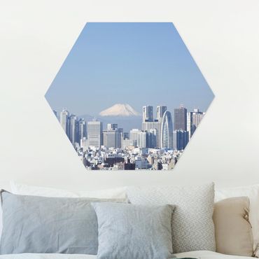 Obraz heksagonalny z Forex - Tokio na tle góry Fuji