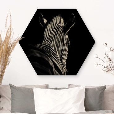 Obraz heksagonalny z drewna - Sylwetka zebry ciemnej