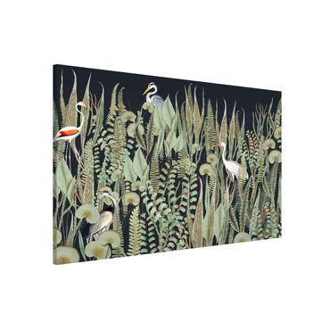 Tablica magnetyczna - Flamingo i bocian z roślinami na zielonym tle