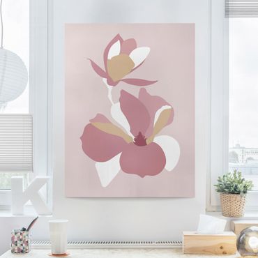 Obraz na płótnie - Line Art Kwiaty pastelowy róż