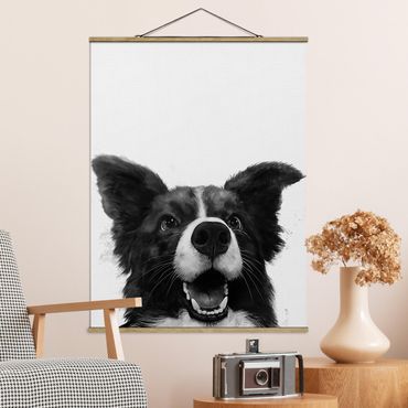 Plakat z wieszakiem - Ilustracja pies Border Collie czarno-biały malarstwo