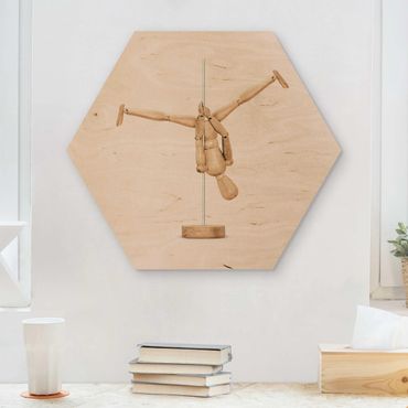 Obraz heksagonalny z drewna - Poledance z figurą drewnianą