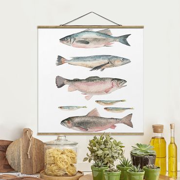 Plakat z wieszakiem - Siedem rybek w akwareli I