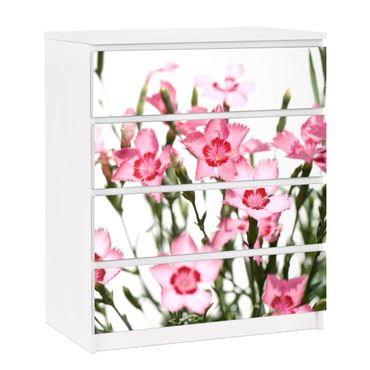 Okleina meblowa IKEA - Malm komoda, 4 szuflady - Różowe kwiaty