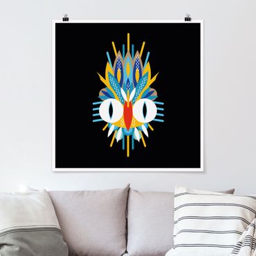 Plakat - Kolaż Etno Maska - Ptasie pióra