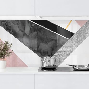 Panel ścienny do kuchni - Geometria czarno-biały ze złotem