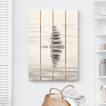 Obraz z drewna - Kamienna wieża w wodzie, czarno-biała