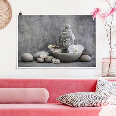 Plakat - Budda Zen, orchidee i kamienie