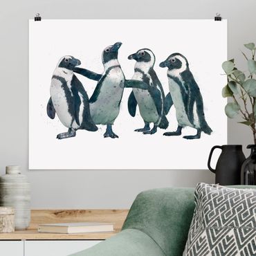 Plakat - Ilustracja pingwinów czarno-biały Akwarela