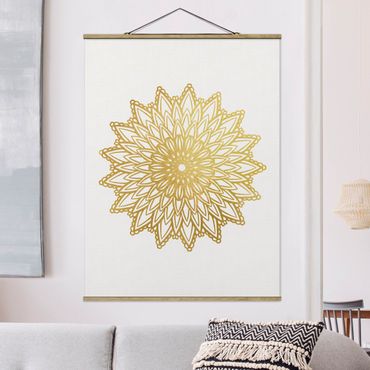 Plakat z wieszakiem - Mandala Sun Illustration białe złoto